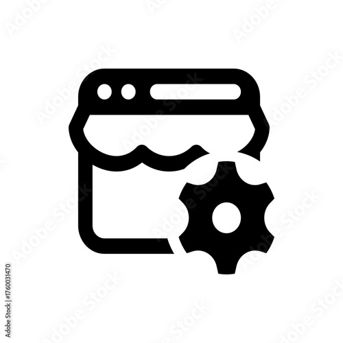 Icon showing a stylized browser window with three circles and a gear to the right side of the window frame