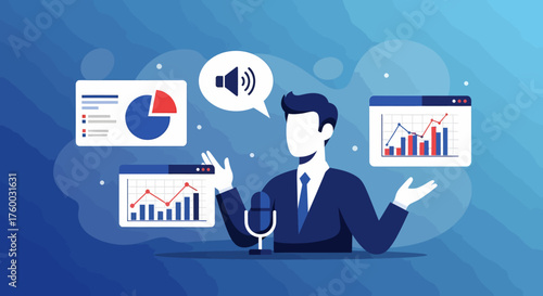 Dynamic business presentation with charts and graphs showing company growth, ideal for marketing materials and financial reports, conveying success and expertise