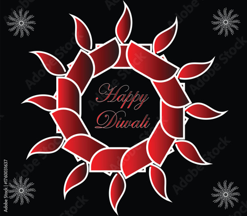 Happy Diwali red flame circle design,
Elegant black background Diwali greeting,
Creative festive Diya wreath illustration