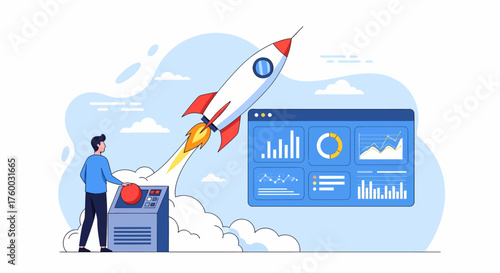 Launch your business to the moon with powerful analytics and strategic planning, a visual metaphor for rapid growth and success in a modern startup