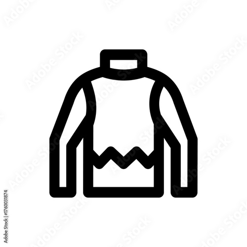 Illustration of a long sleeved sweater with a high neck and a zig zag design at the bottom edge of the sweater