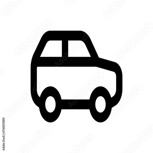 Illustration of a simple black and white car with rounded edges and two visible wheels presented sideways