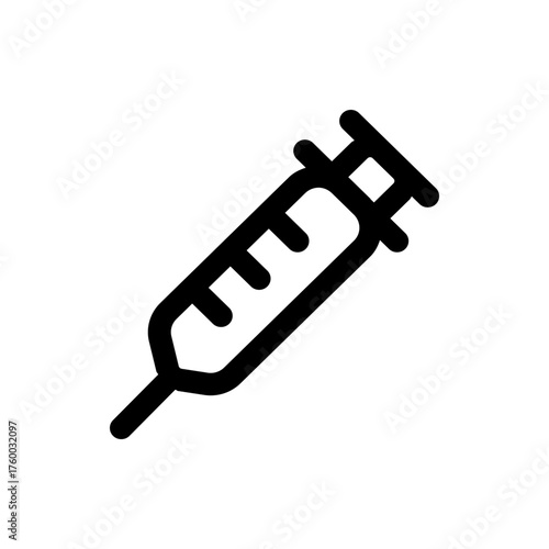 Illustration of a black syringe with a plunger and needle for medical injections and vaccinations use