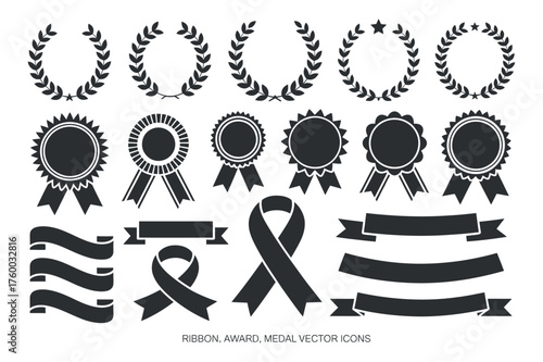 Ribbon Award Medal Vector Icons Emblems Designs Set Achievement Elements Success Recognition Decorative Triumphant Vector Graphics