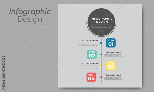 Vertical Infographic Template with 4 Colorful Rounded Step Boxes, Minimal Flat Design Layout. Clean and Professional Infographic Design.