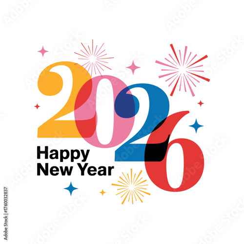 2026 Modern Abstract Colorful Design Vector Happy New Year Celebration Holiday Graphics Isolated on Transparent Background