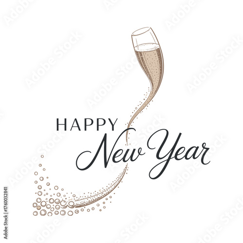 Happy New Year Champagne Celebration Vector Illustration Toasting Wishes Typography Design Isolated on White Background Graphics