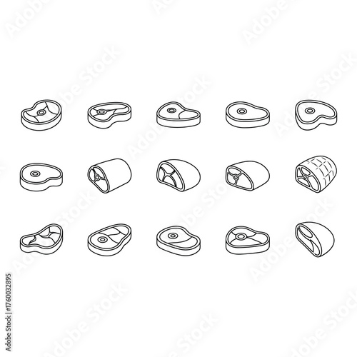 Line art illustration of various meat cuts