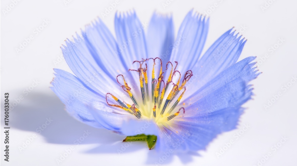 Obraz premium shaggy. Light blue flower with fluffy petals displayed against white background, gardening catalogs, home-decor guides, designed for gardening and botanical catalogs. 