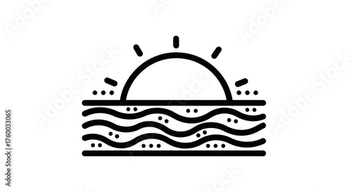 Minimalist Sunrise Over Ocean Waves, Symbolic Illustration Of Horizon At Dawn