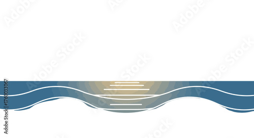 Minimalist Sunrise Over Ocean Waves, Abstract Geometric Art, Evening Sky Silhouette