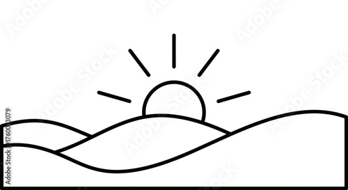 Minimalist Sunrise Over Rolling Hills in Black and White Silhouette Design Concept