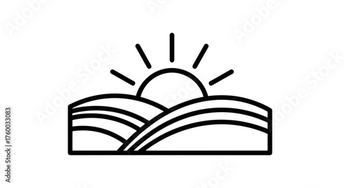 Minimalist Sunrise Over Rolling Hills Silhouette Depicting Serene Dawn and New Beginnings