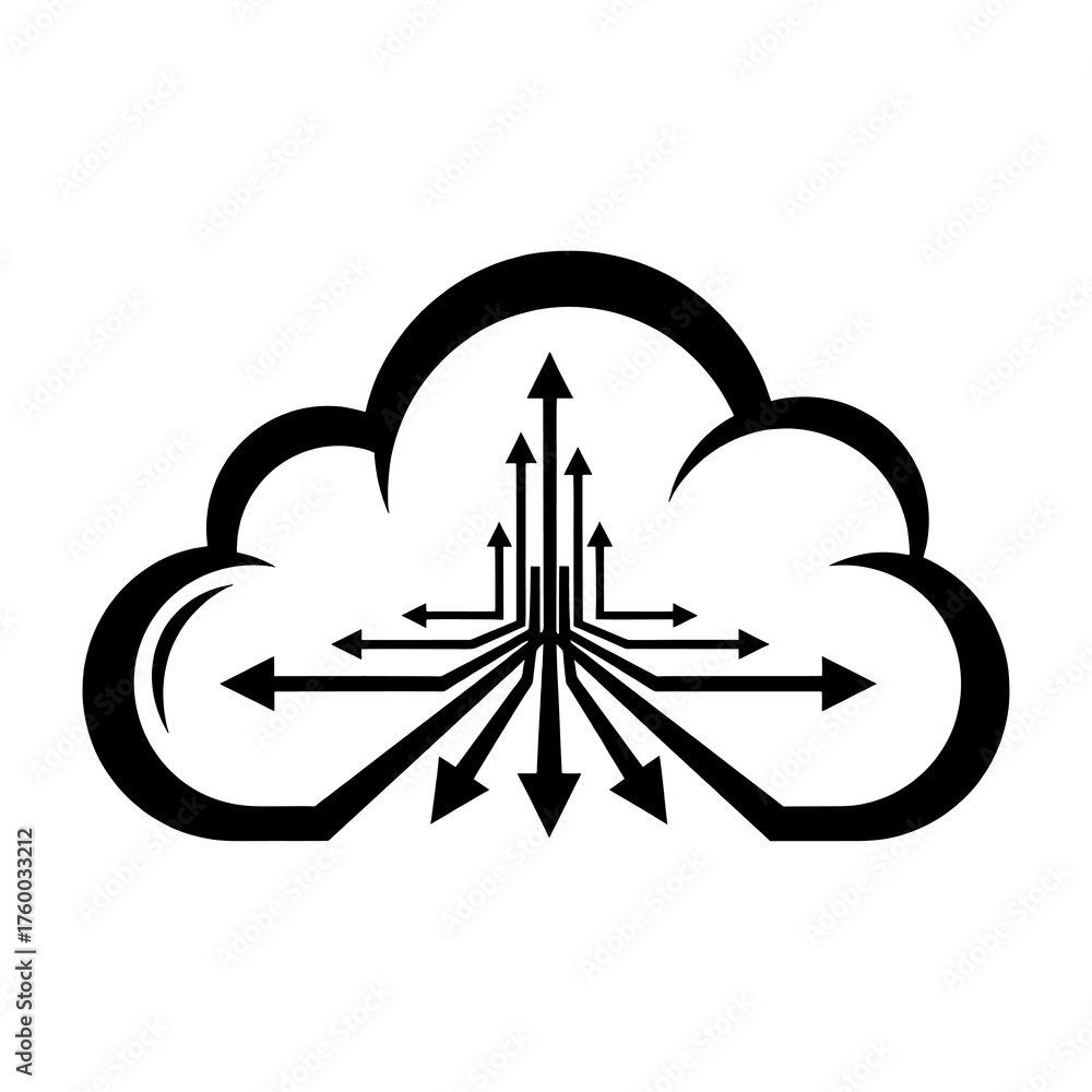 Fototapeta premium Abstract cloud with arrows symbolizing data flow and network connectivity