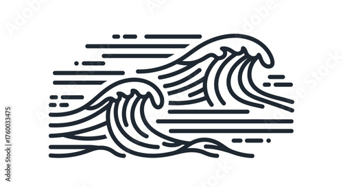 Minimalist Wave Illustration Depicting Oceanic Movement Against a Dark Background