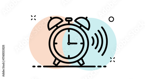 Minimalistic Alarm Clock Illustration Showing Time And Sound Waves Against A Black Backdrop