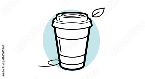 Minimalistic Coffee Cup Illustration Against a Light Blue Circle and Black Background