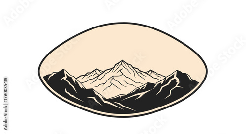 Mountainscape Design Emblem Depicting Peaks, Ideal For Adventure, Outdoors, And Exploration