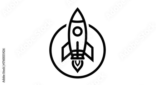 Minimalistic Depiction Of A Rocket Launching Within A Circular Space Shape