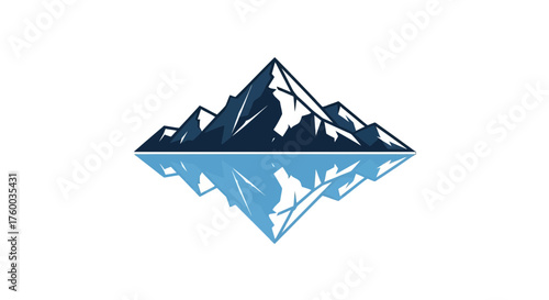 Mountainscape Design With Reflection Over Water, Symmetrical Abstracted Illustrative Graphic