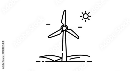 Minimalistic Depiction Of A Wind Turbine, Sun, And The Promise Of Sustainability