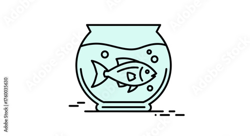 Minimalistic Fishbowl Illustration Featuring An Isolated Fish Swimming Within Water On Black