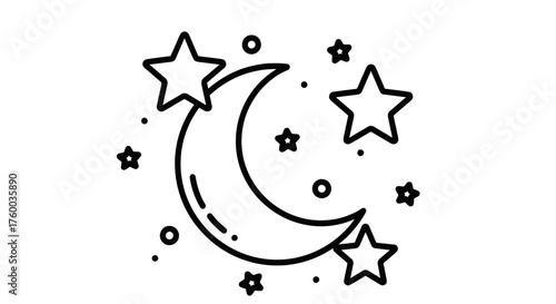 Nighttime Celestial Scene: A Dreamy Montage Of Crescent Moon And Sparkling Stars