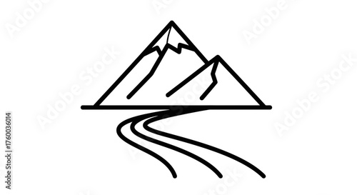 Minimalistic Mountain And River Illustration Depicting Serenity And Travel Destinations Scenery