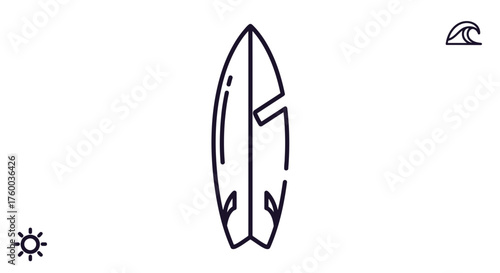 Minimalistic Surfboard Icon Over Black Backdrop Representing Summer Vacation Vibe