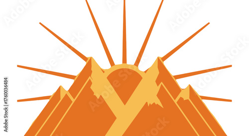 Orange Mountains With Sunburst Against a Black Background Creates a Stylish Vibe