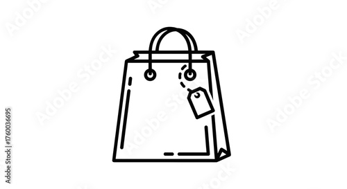 Minimalistic White Icon Of Shopping Bag And Tag Against Black Background Offering Contrast