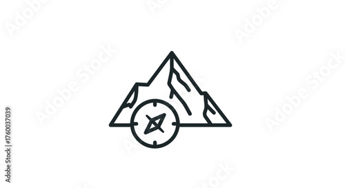 Mountain Navigation: Illustration Of Peaks And Compass For Adventurous Exploration