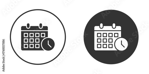 Calendar clock icon. filled flat sign for mobile concept. Vector graphics