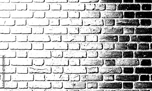 Grunge Background Black and white distressed brick wall texture with rough surface isolated on a transparent background
