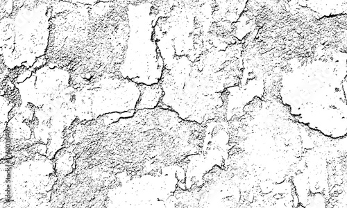 Grunge Background Black and white cracked textured surface with rough granular details isolated on a transparent background