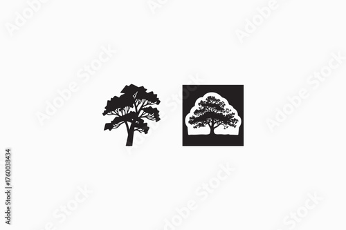  Mountain Ash tree vector silhouettes black image. 