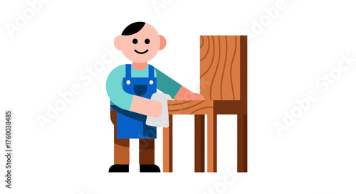 Person Cleaning Furniture with a Cloth in Vector Style on Black Background