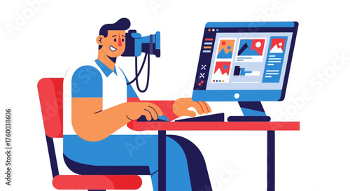 Photographer Editing Photos on Computer Creating Unique Digital Artworks With Style