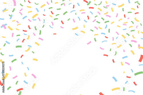 Colorful confetti falling, creating a festive and celebratory atmosphere, joyful and vibrant.