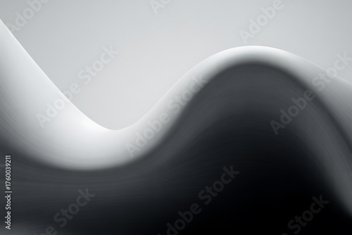 Flowing, abstract shapes in white and black create a dynamic, fluid, and modern composition.