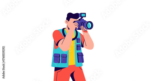 Professional Photographer Shooting Illustration With Distinctive Colors On A Black Background