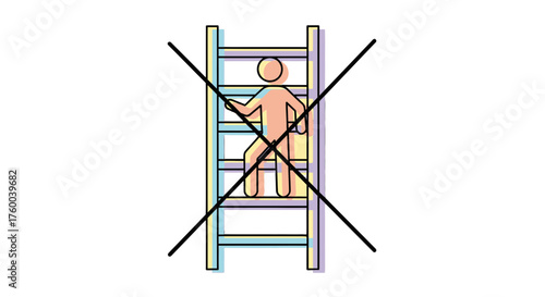 Prohibited Climbing: Illustration of an Individual and a Ladder with Crossed-Out Symbols