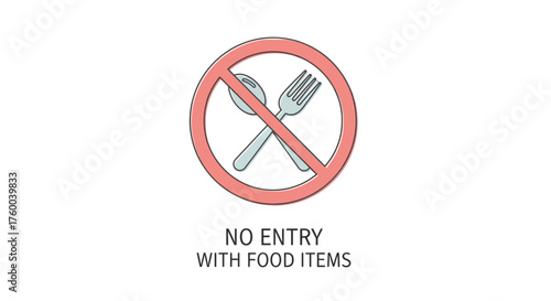 Prohibited Food Signage In An Area With Negative Space, Minimalist Design Concept