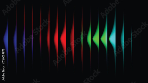 Vector art of abstract spectrum of colorful vertical light bars on black