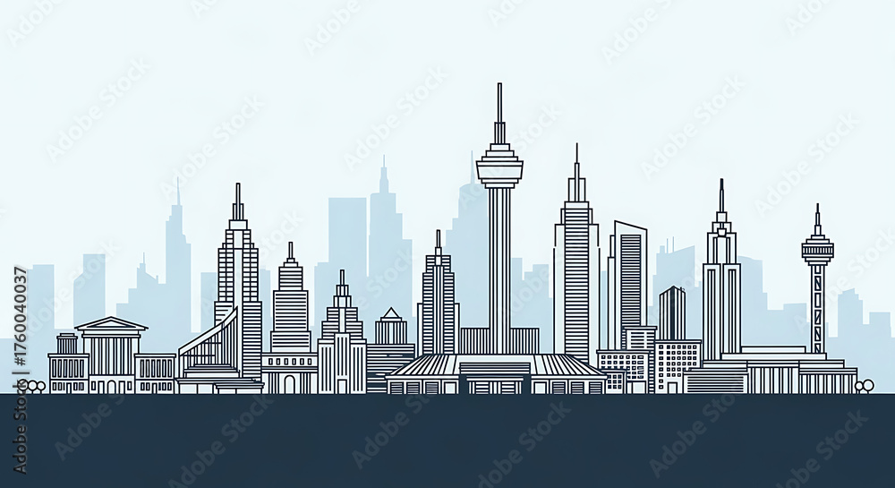 Obraz premium Modern Urban Skyline Illustration Series with Architectural Landmarks and Sunset Gradients