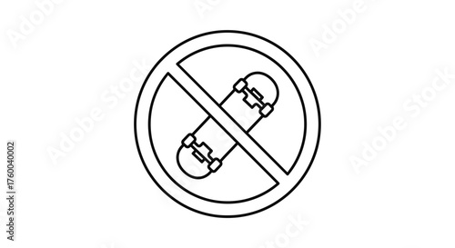 Prohibited Skateboarding Sign Depicted In Simple Black And White Outline For Rules