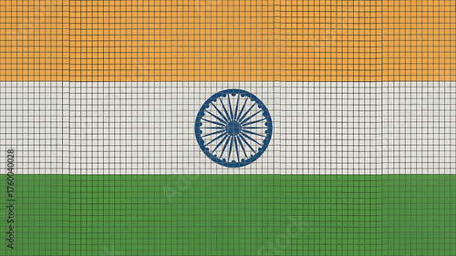 Tricolor flag with saffron, white, and green bands, featuring a navy blue wheel emblem.