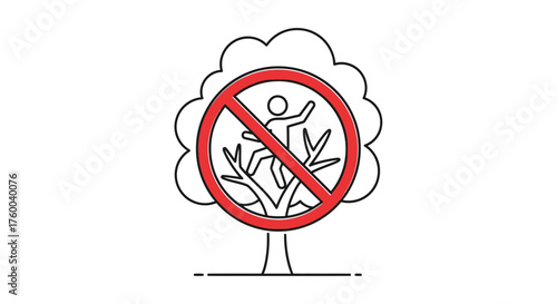 Prohibited Tree Climbing Illustration Symbolic of Rules and Restrictions Icon on Black