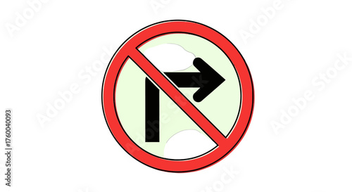 Prohibited Turn Sign Against Black Background, Isolated Traffic Symbol Illustration