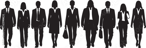 Business people silhouette group team corporate professionals walking forward